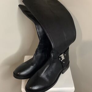Vince Camuto Black Leather Boots with Silver Buckle